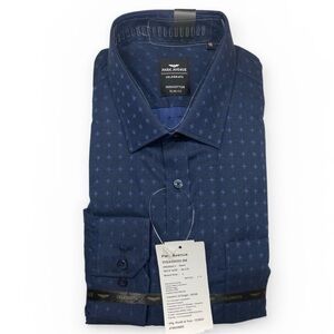 Park Avenue Slim Fit Shirt 16.5" Large Men's Blue Button Front Long Sleeve New